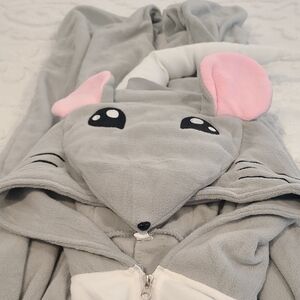 Gray Mouse Hooded Onesie with Pink Ears